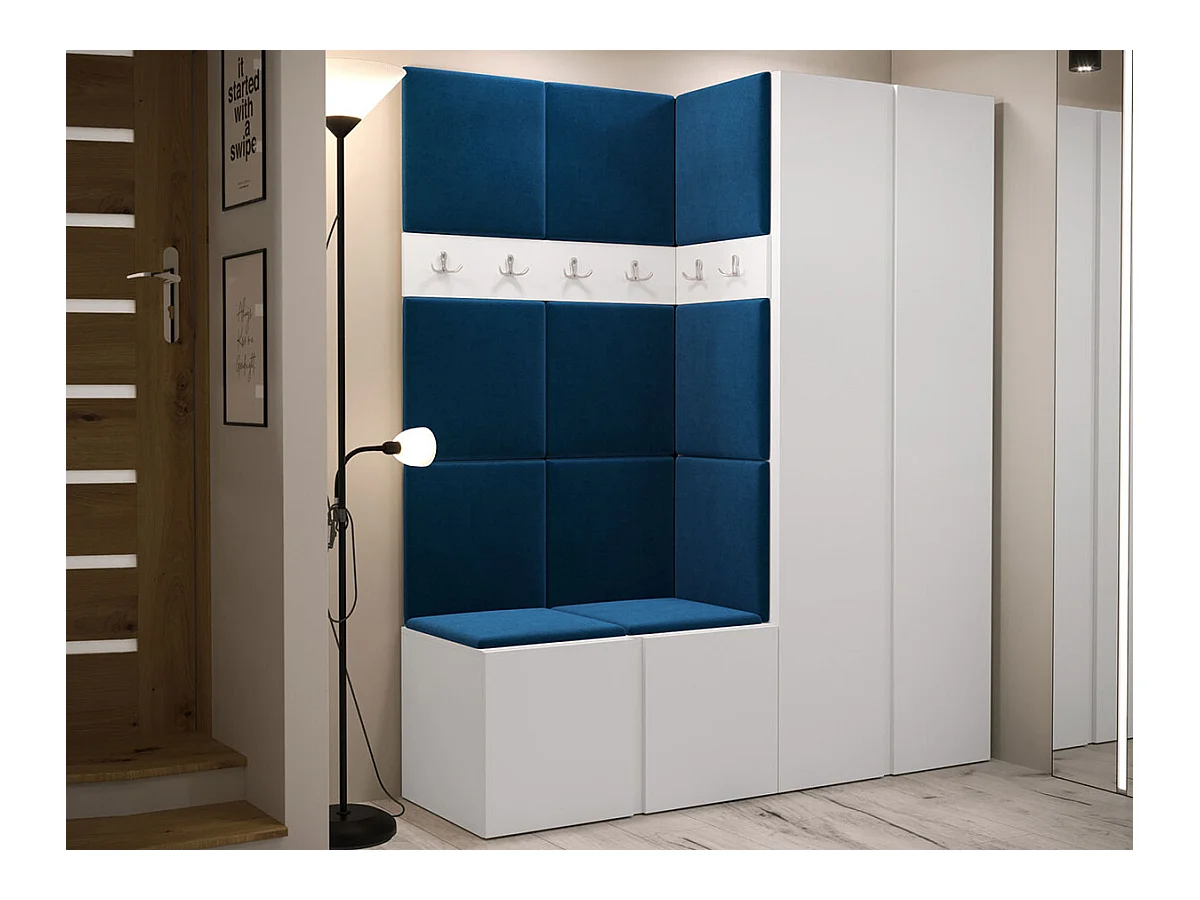 Meuble d'entrée Hartford 266, 186x158x46cm, Blanc, Tapisserie|Stratifié
