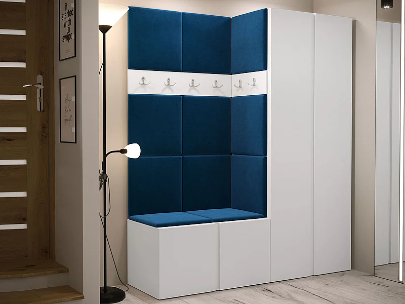 Meuble d'entrée Hartford 266, 186x158x46cm, Blanc, Tissu|Stratifié, À poser|Murale