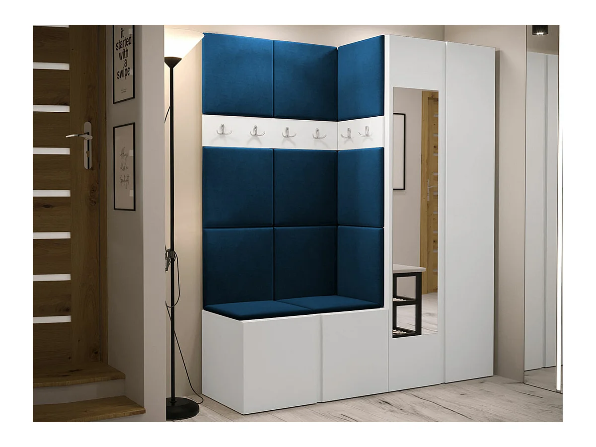Meuble d'entrée Hartford 278, 186x158x46cm, Miroir, Blanc, Tapisserie|Stratifié