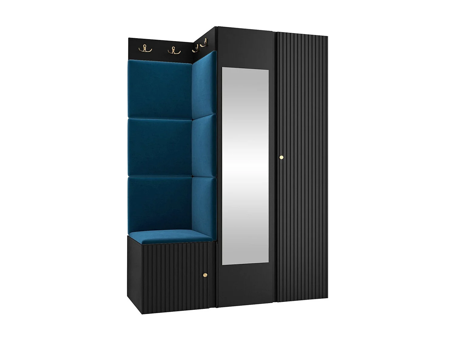 Conjunto pasillo Hartford 388, 186x116x46cm, Espejo, Azul|Negro