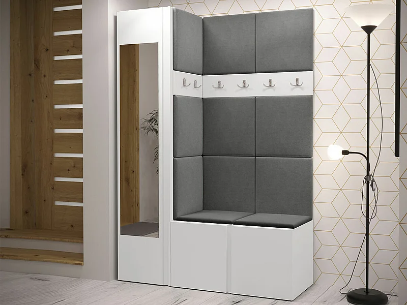 Conjunto pasillo Hartford 277, 186x124x46cm, Espejo, Blanco, Aglomerado laminado|Tapiz