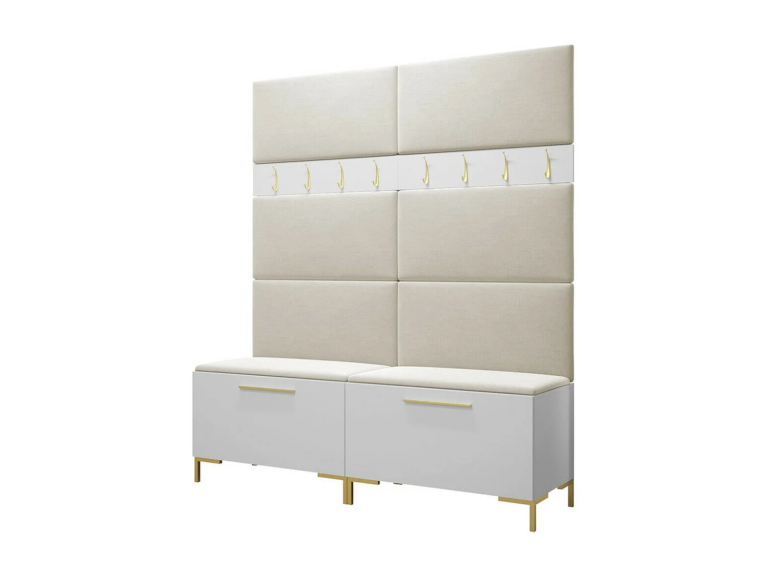 Meuble d'entrée Tivsoa 101, 196x168x46cm, Blanc, Tissu|Stratifié, À poser|Murale