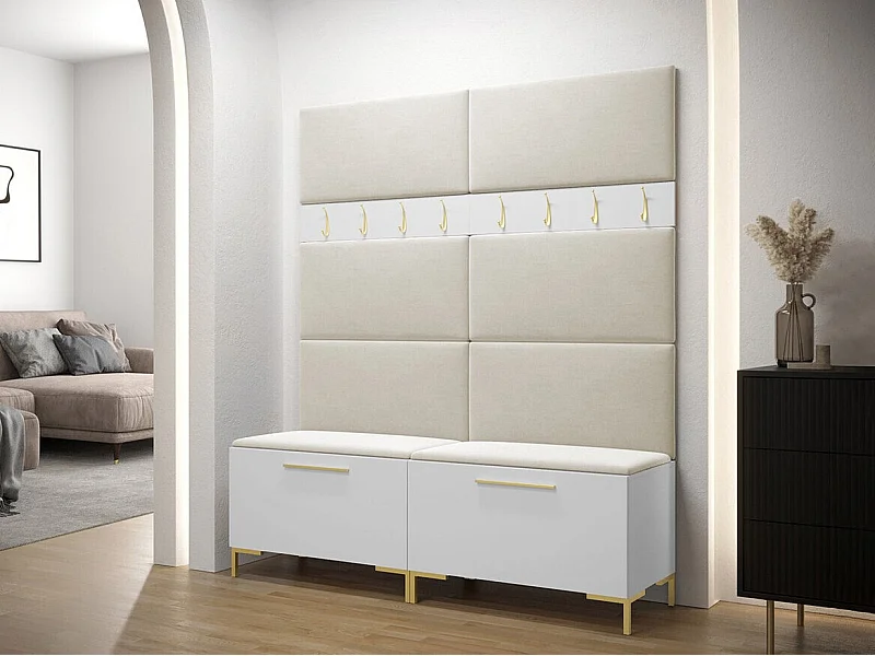 Meuble d'entrée Tivsoa 101, 196x168x46cm, Blanc, Stratifié|Tissu, À poser|Murale