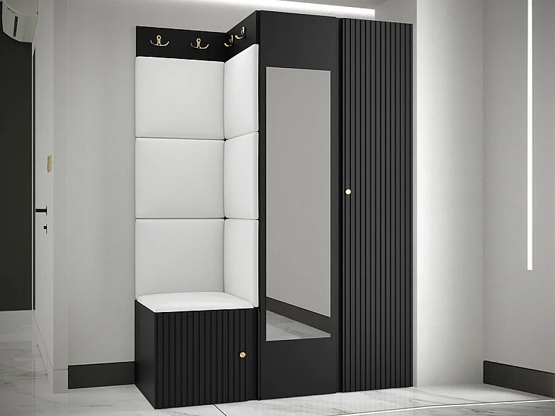 Conjunto pasillo Hartford 388, 186x116x46cm, Espejo, Blanco|Negro