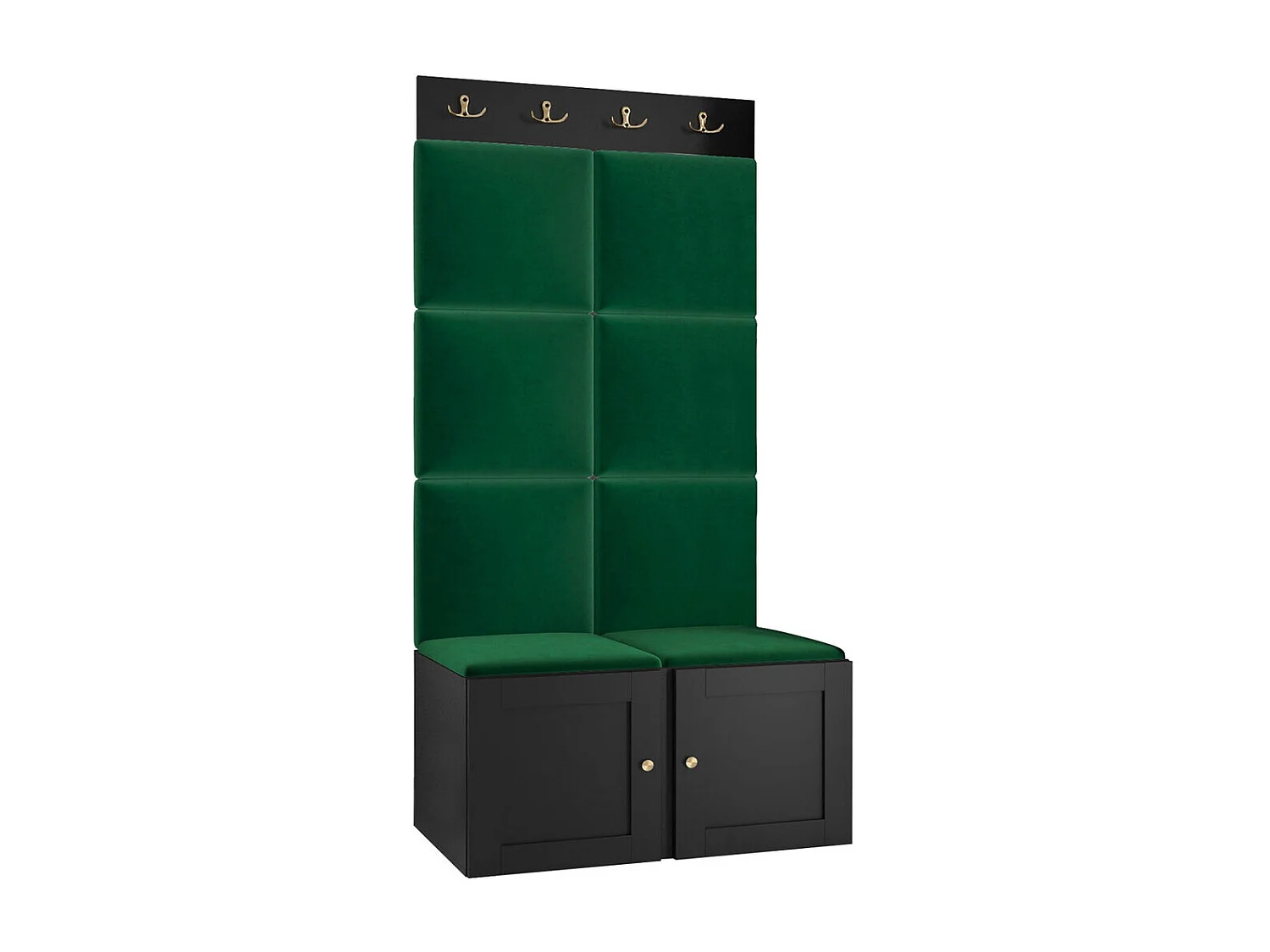 Set mobili da ingresso Hartford 375, 186x84x46cm, Verde|Nero, Da terra|Montaggio a parete