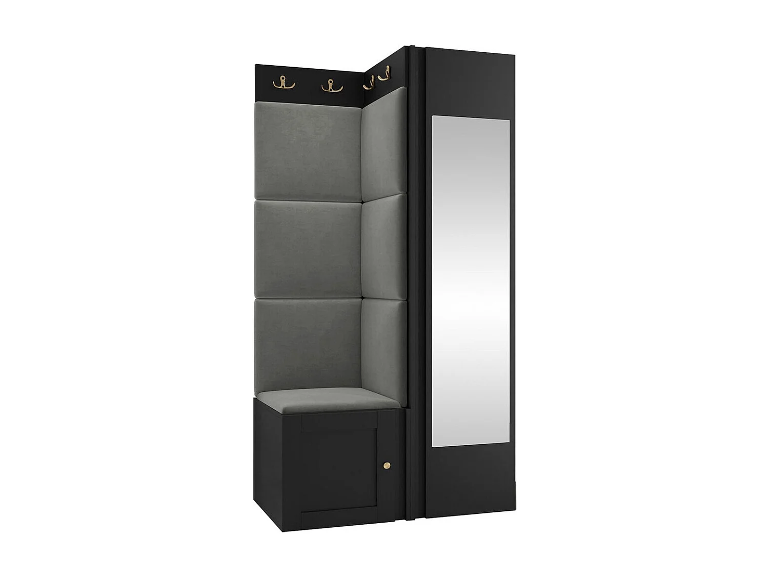 Meuble d'entrée Hartford 382, 186x82x46cm, Disponible, Noir|Gris, Stratifié|Tissu|MDF