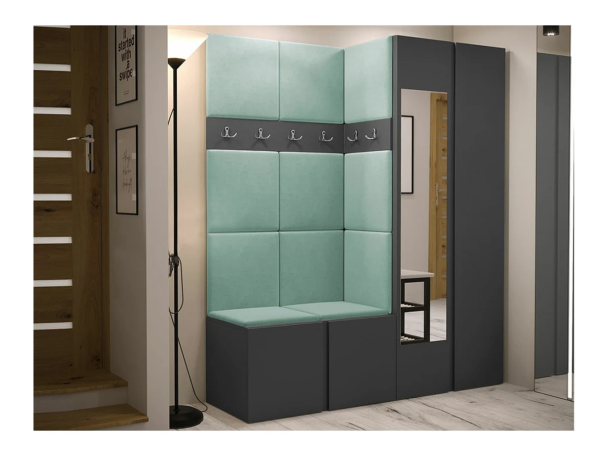 Meuble d'entrée Hartford 278, 186x158x46cm, Miroir, Graphite, Tapisserie|Stratifié