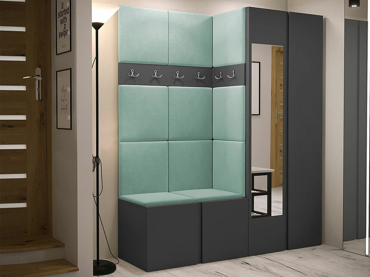 Meuble d'entrée Hartford 278, 186x158x46cm, Disponible, Graphite, Tissu|Stratifié