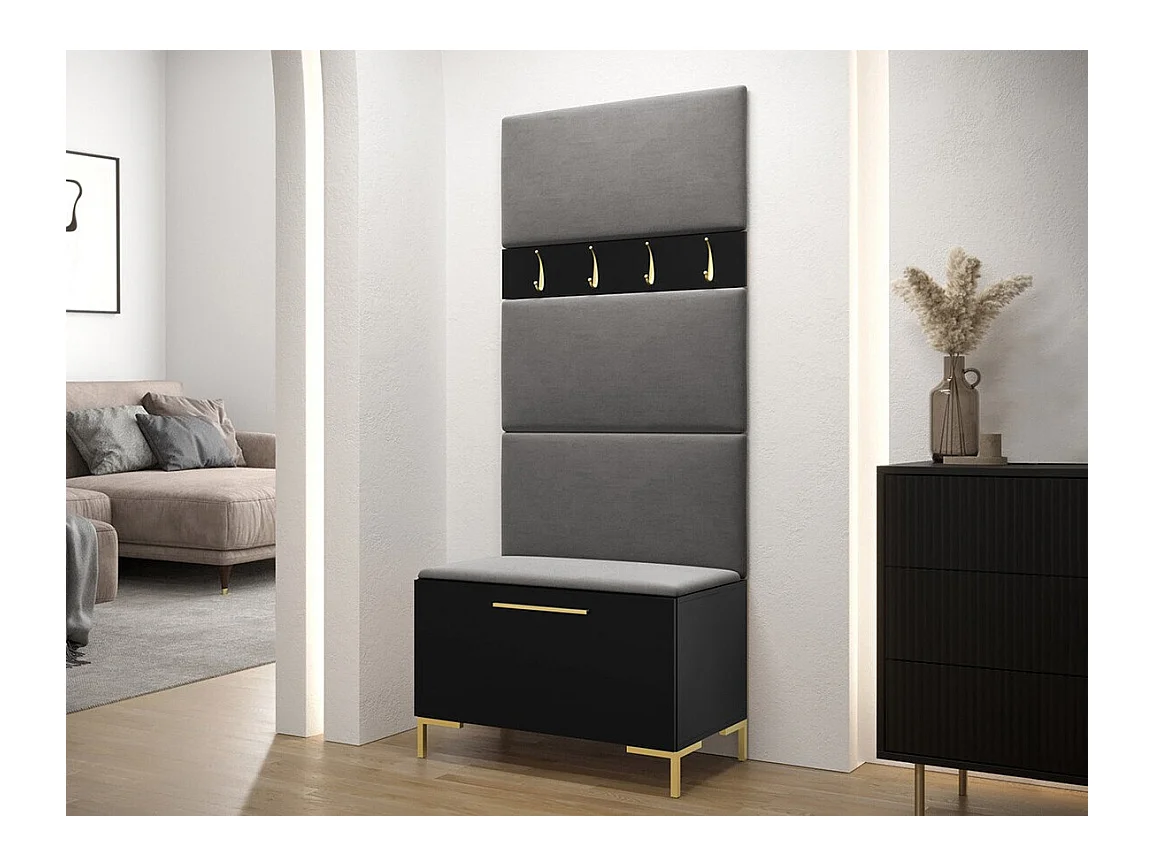 Set mobili da ingresso Hartford F102, 196x84x46cm, Nero, Arazzo|Truciolare laminato