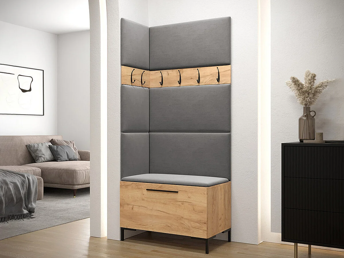 Meuble d'entrée Tivsoa 103, 196x84x46cm, Craft chêne, Tissu|Stratifié, À poser|Murale