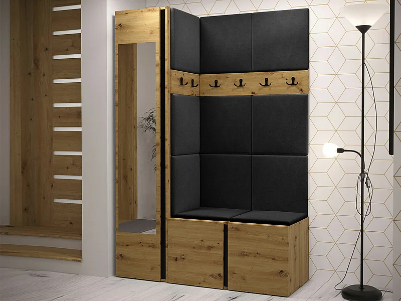 Conjunto pasillo Hartford 277, 186x124x46cm, Espejo, Roble Artisan