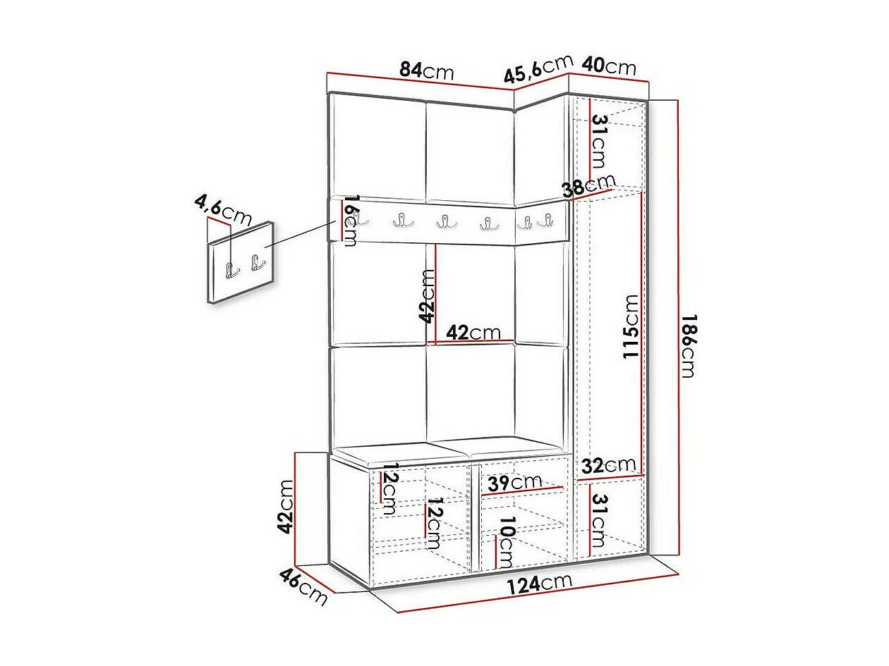 Meuble d'entrée Hartford 277, 186x124x46cm, Disponible, Chêne Artisan, Tissu|Stratifié