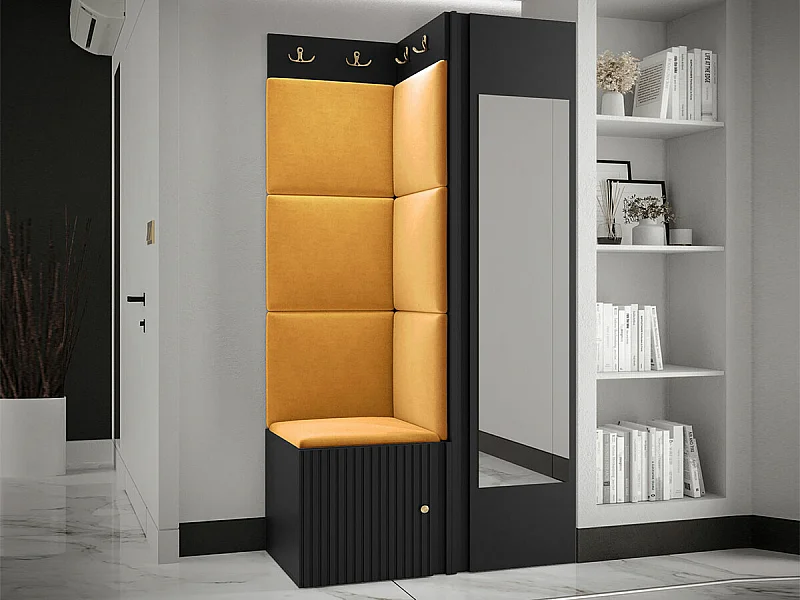 Conjunto pasillo Hartford 391, 186x82x46cm, Espejo, Amarillo|Negro