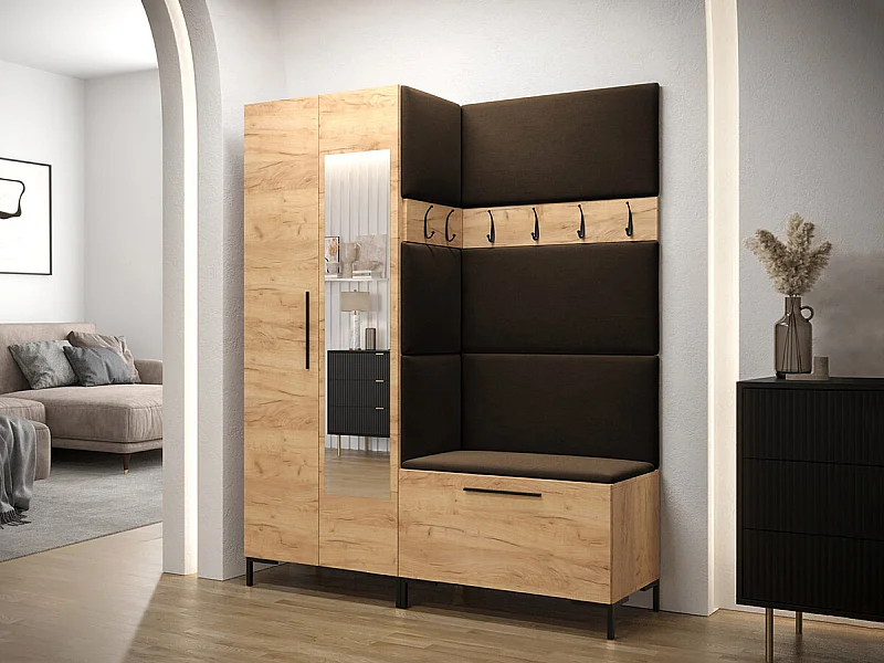 Meuble d'entrée Tivsoa 107, 196x158x46cm, Disponible, Craft chêne|Brun foncé