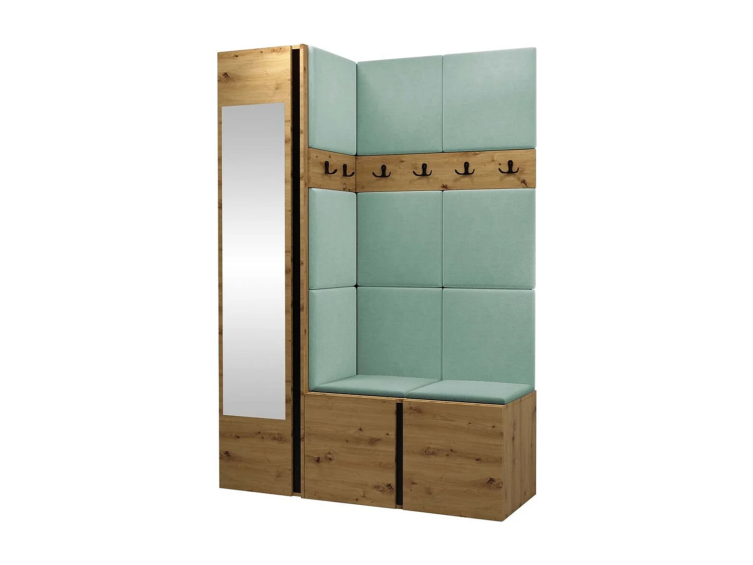 Meuble d'entrée Hartford 277, 186x124x46cm, Miroir, Chêne Artisan, Tapisserie|Stratifié