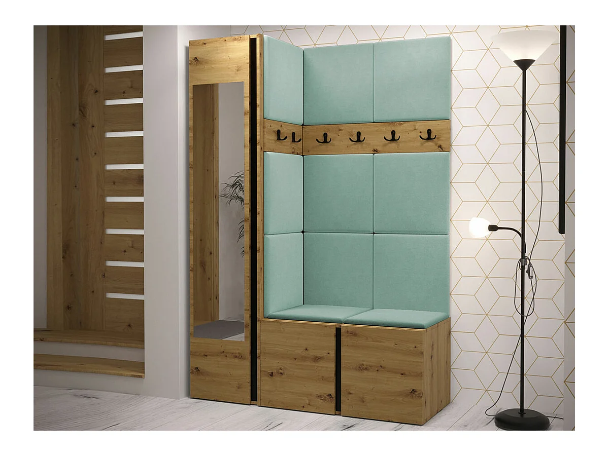 Meuble d'entrée Hartford 277, 186x124x46cm, Miroir, Chêne Artisan, Stratifié|Tapisserie