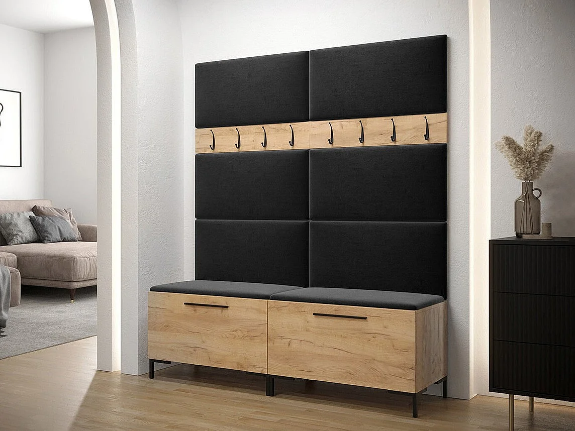 Meuble d'entrée Tivsoa 101, 196x168x46cm, Craft chêne, Stratifié|Tissu, À poser|Murale