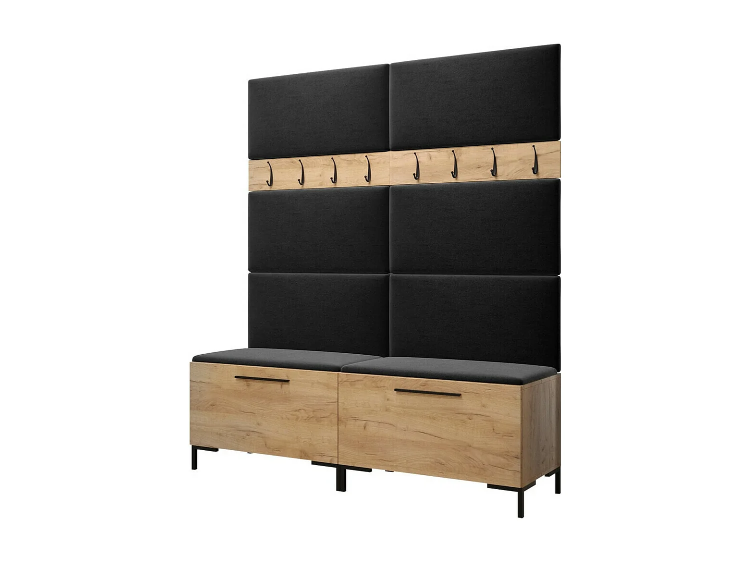 Meuble d'entrée Tivsoa 101, 196x168x46cm, Craft chêne, Stratifié|Tissu, À poser|Murale