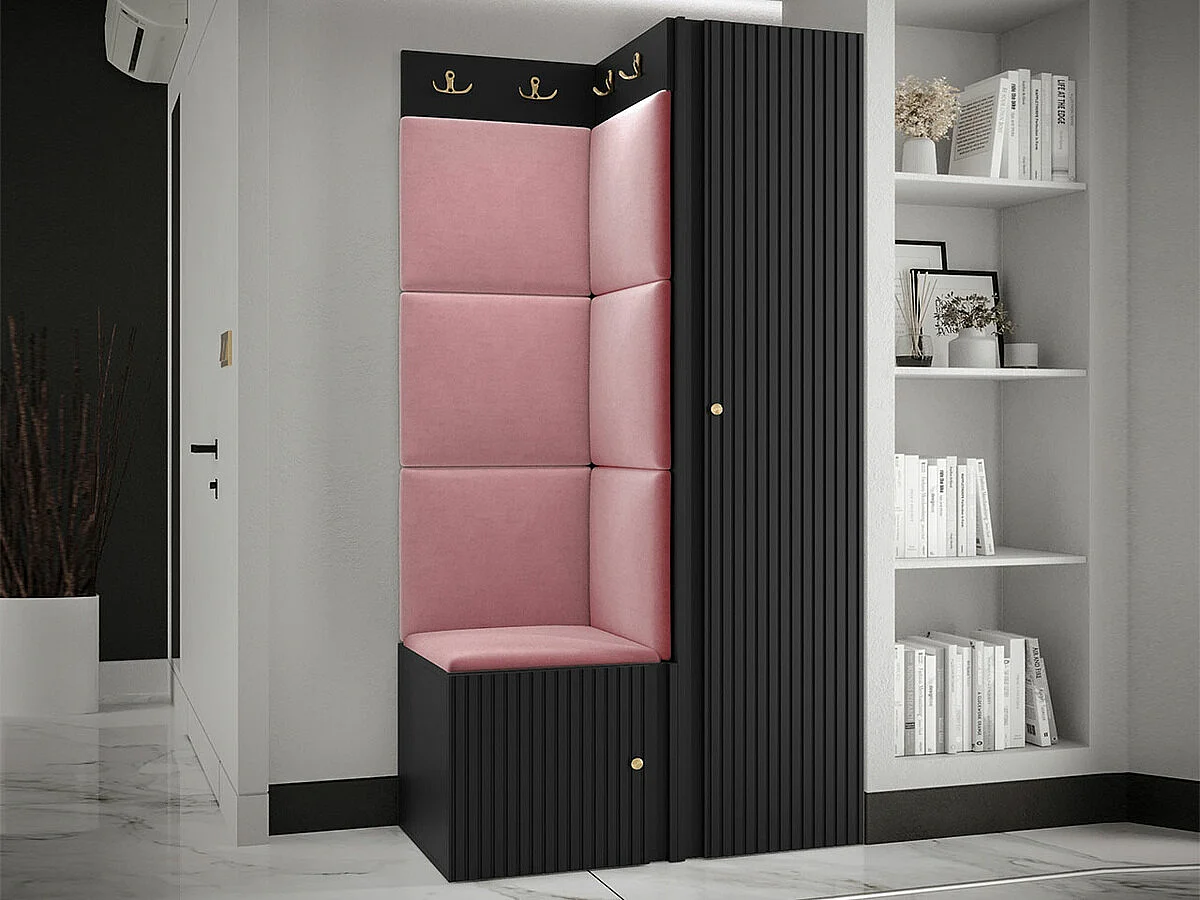 Conjunto pasillo Hartford 390, 186x82x46cm, Rosa|Negro, MDF|Aglomerado laminado|Tapiz