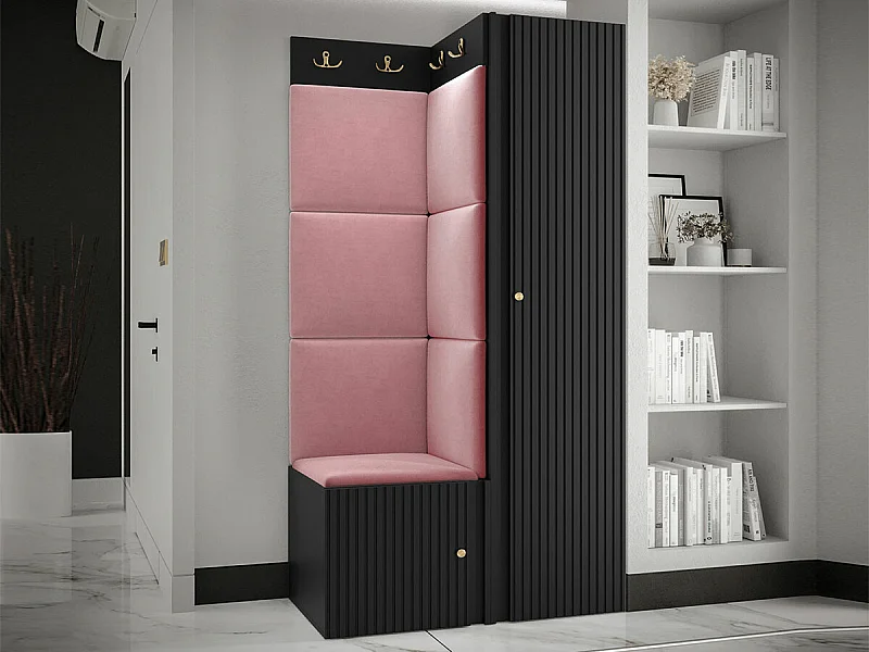 Conjunto pasillo Hartford 390, 186x82x46cm, Rosa|Negro, MDF|Aglomerado laminado|Tapiz