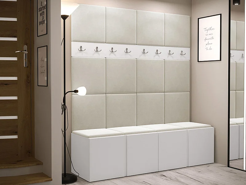 Meuble d'entrée Hartford 268, 186x168x46cm, Blanc, Tissu|Stratifié, Murale|À poser