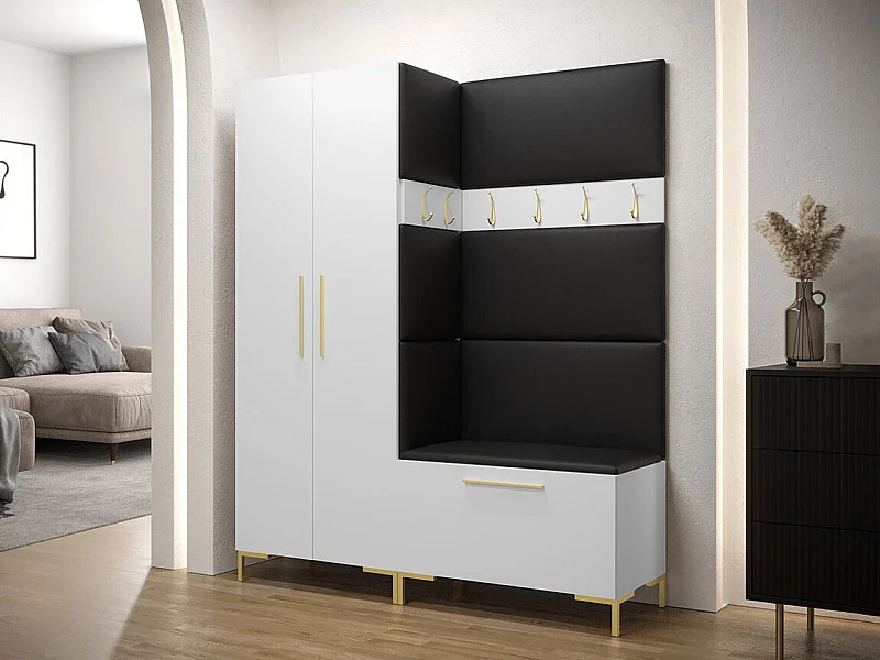 Meuble d'entrée Tivsoa 100, 196x158x44cm, Blanc, Faux cuir|Stratifié, À poser|À suspendre