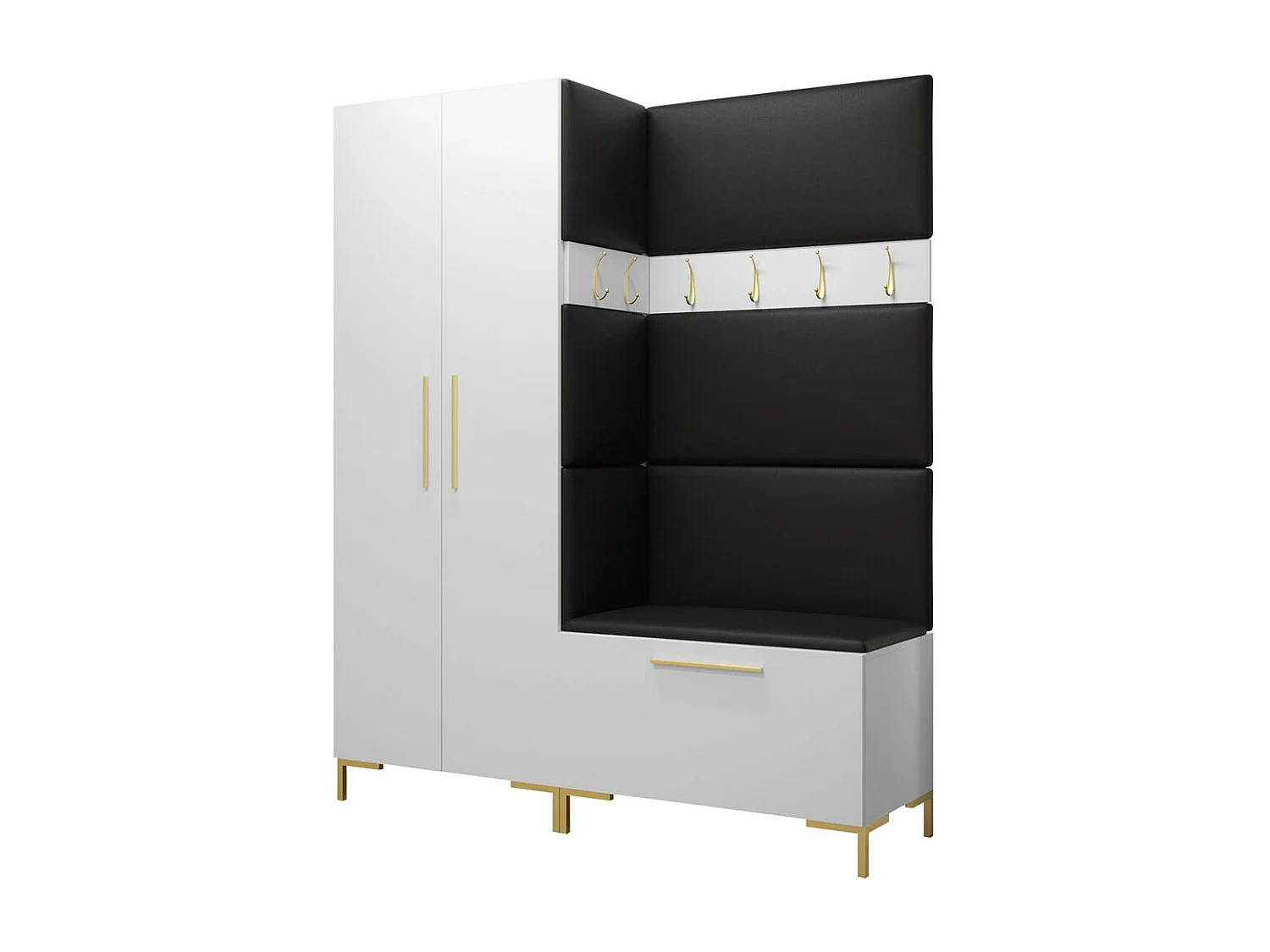 Meuble d'entrée Tivsoa 100, 196x158x44cm, Blanc, Stratifié|Faux cuir, Murale|À poser