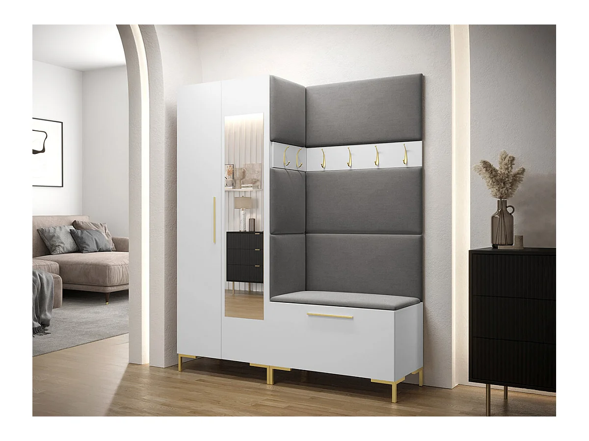 Set mobili da ingresso Hartford F107, 196x158x46cm, Specchio, Bianco