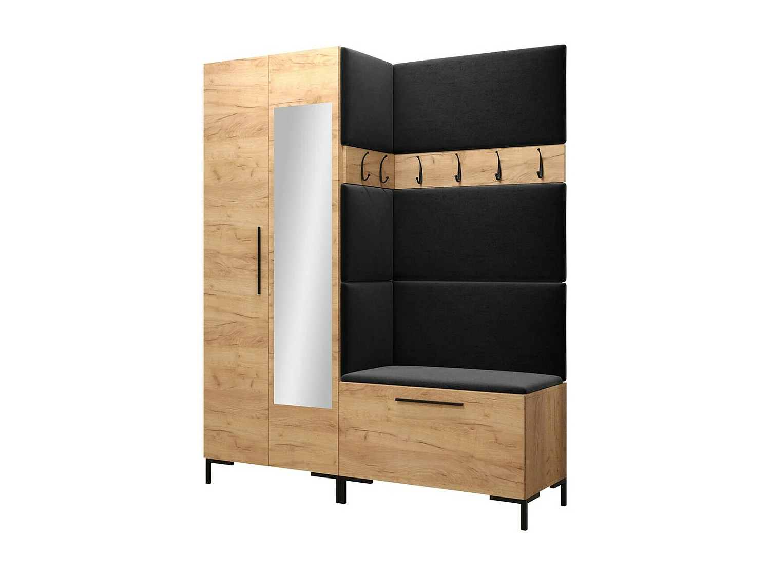 Meuble d'entrée Tivsoa 107, 196x158x46cm, Disponible, Craft chêne, Faux cuir|Stratifié