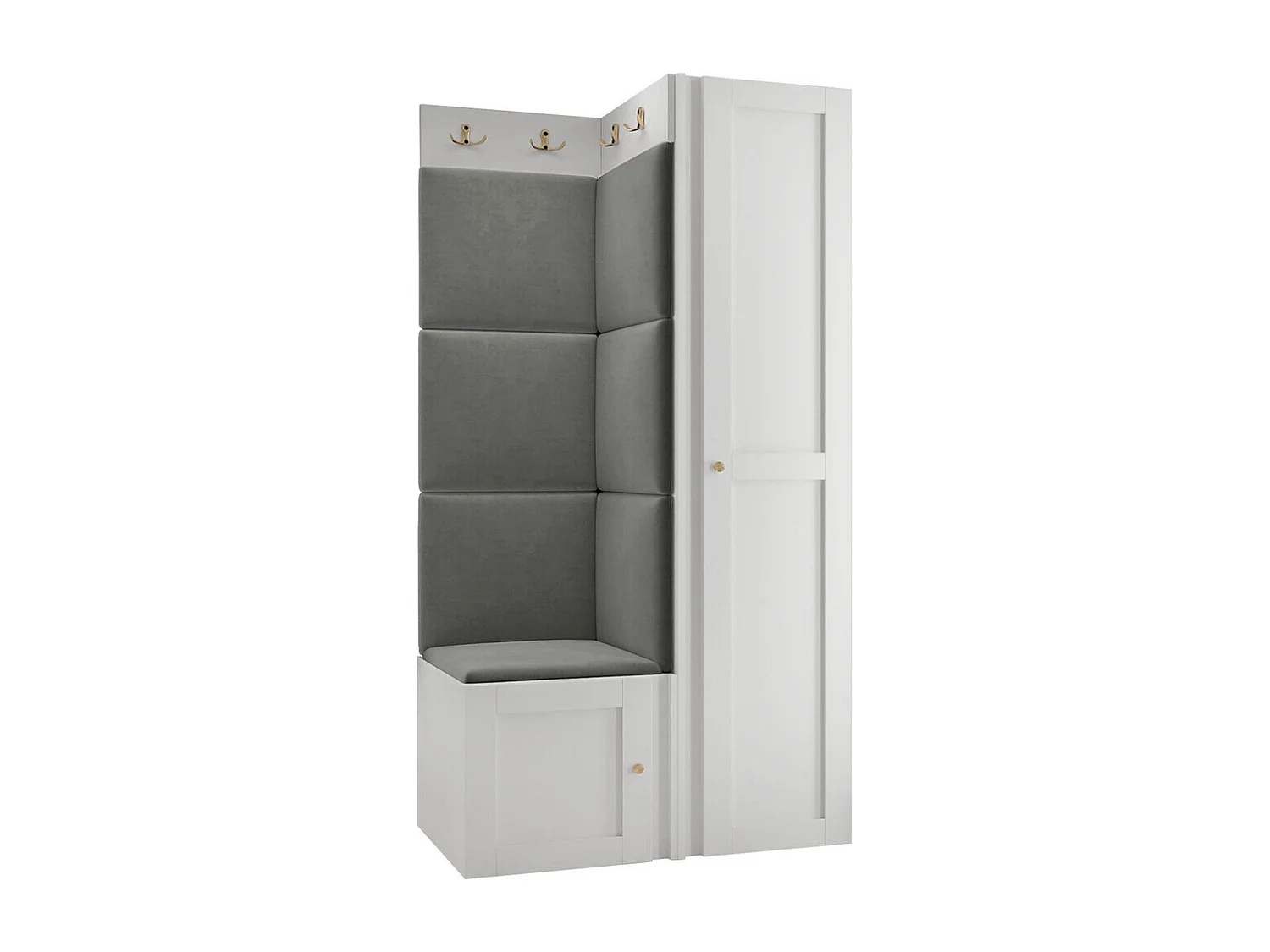 Meuble d'entrée Hartford 381, 186x82x46cm, Blanc|Gris, Tapisserie|MDF|Stratifié
