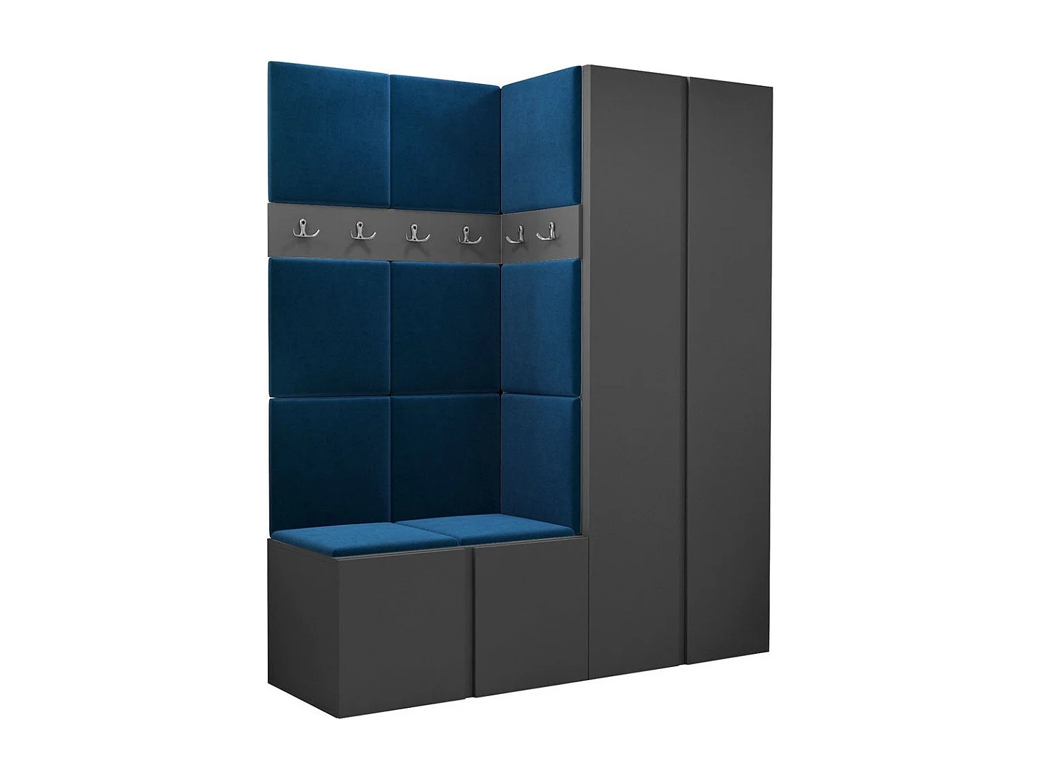 Meuble d'entrée Hartford 266, 186x158x46cm, Graphite, Tissu|Stratifié, À poser|Murale