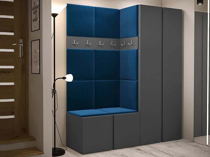 Meuble d'entrée Hartford 266, 186x158x46cm, Graphite, Tissu|Stratifié, À poser|Murale