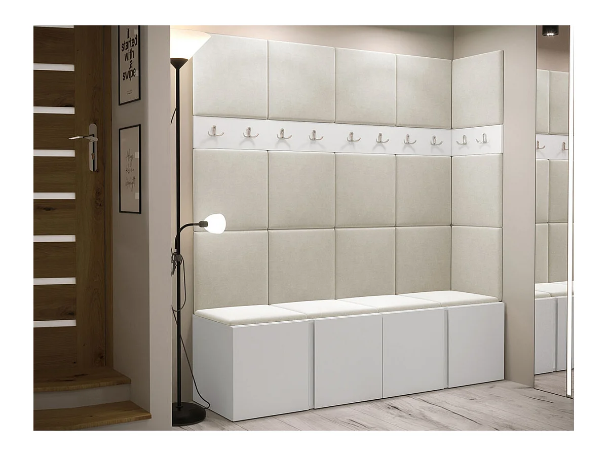 Meuble d'entrée Hartford 265, 186x168x46cm, Blanc, Stratifié|Tapisserie