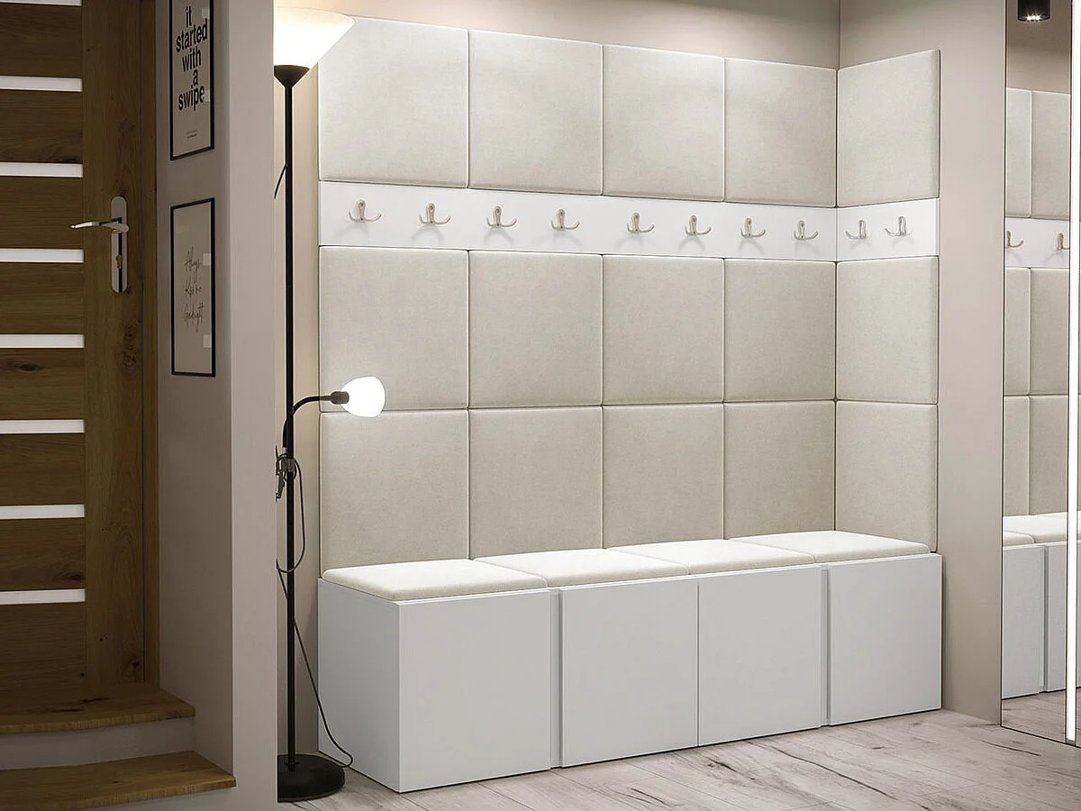 Meuble d'entrée Hartford 265, 186x168x46cm, Blanc, Tissu|Stratifié, Murale|À poser