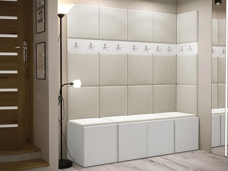 Meuble d'entrée Hartford 265, 186x168x46cm, Blanc, Tissu|Stratifié, Murale|À poser