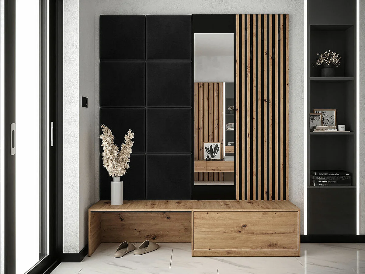 Meuble d'entrée Hartford 322, 205x172x42cm, Disponible, Noir|Chêne Artisan, À poser