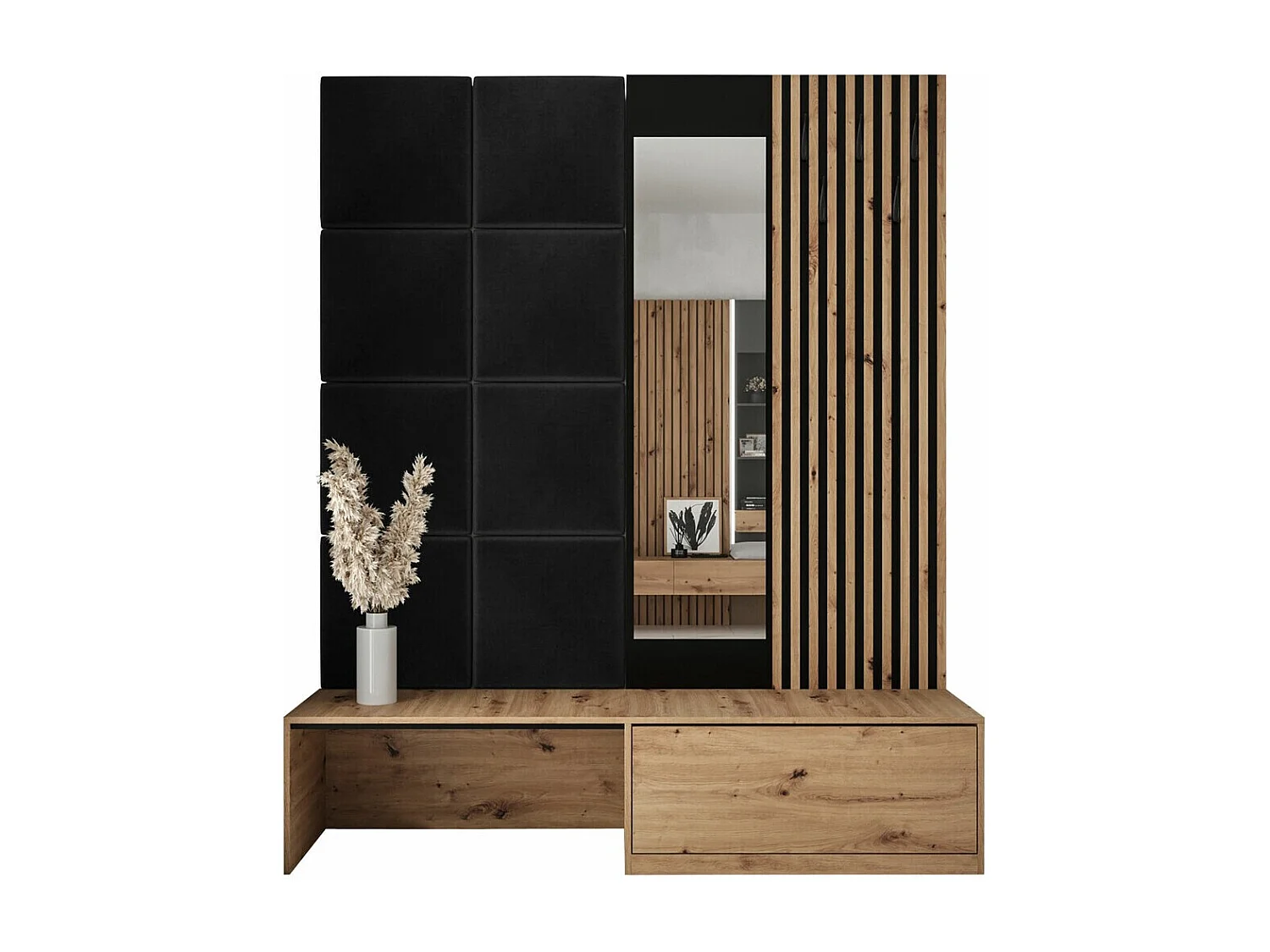 Meuble d'entrée Hartford 322, 205x172x42cm, Disponible, Noir|Chêne Artisan, À poser