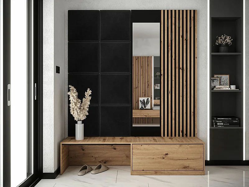 Meuble d'entrée Hartford 322, 205x172x42cm, Disponible, Noir|Chêne Artisan, À poser