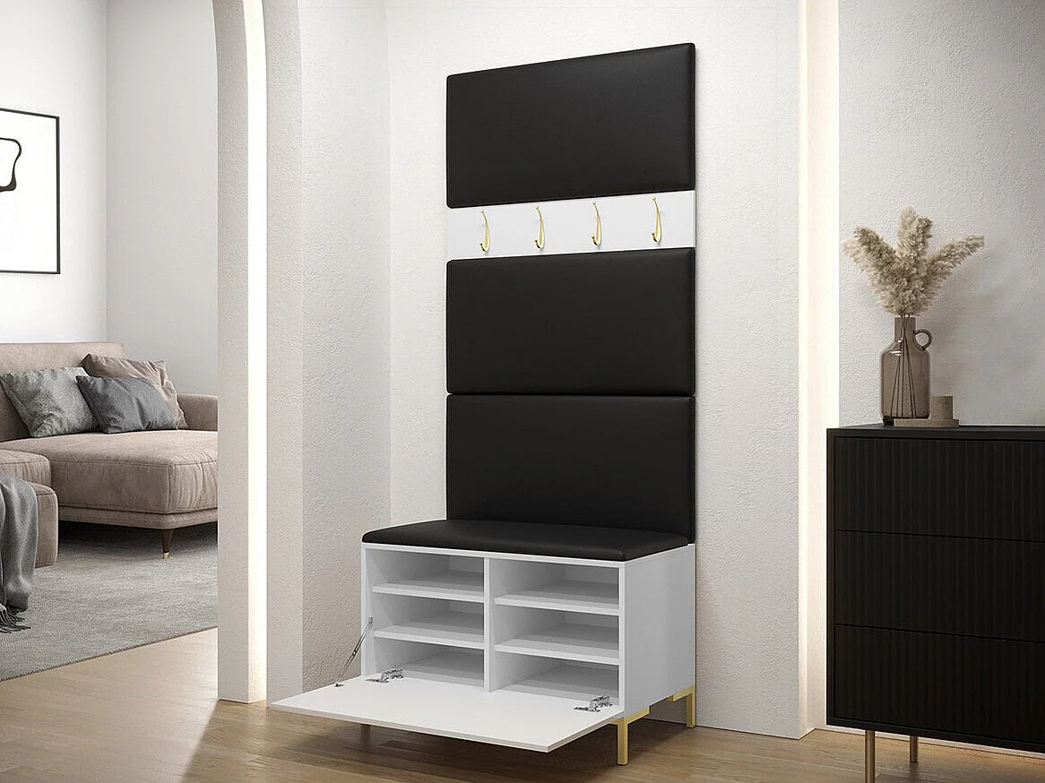 Conjunto pasillo Hartford F102, 196x84x46cm, Blanco, Cuero ecológico|Aglomerado laminado