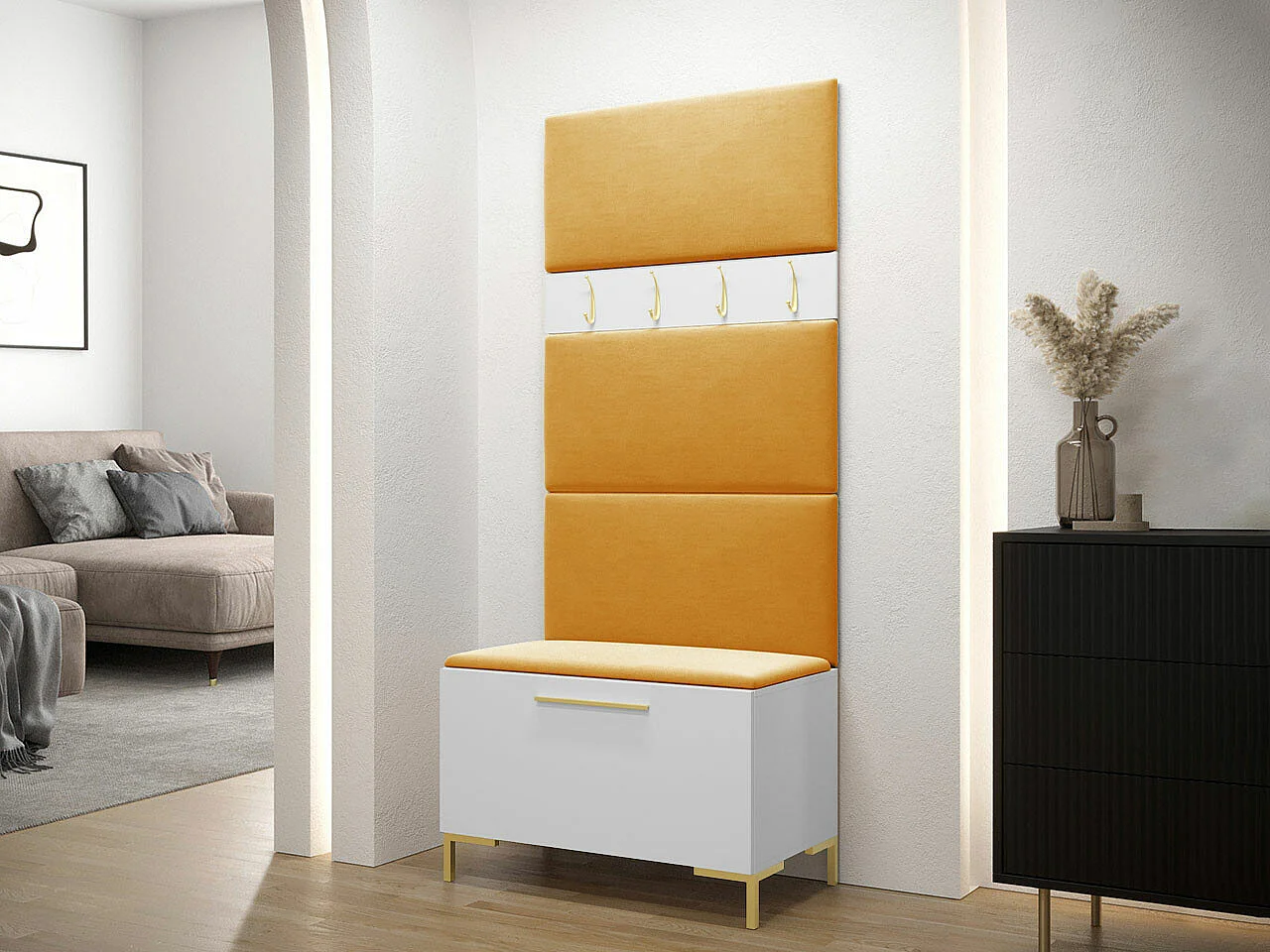 Set mobili da ingresso Hartford F102, 196x84x46cm, Bianco, Truciolare laminato|Arazzo