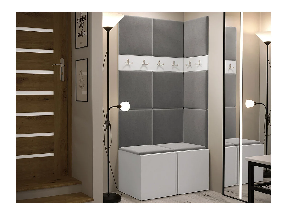 Meuble d'entrée Hartford 264, 186x84x46cm, Blanc, Stratifié|Tapisserie