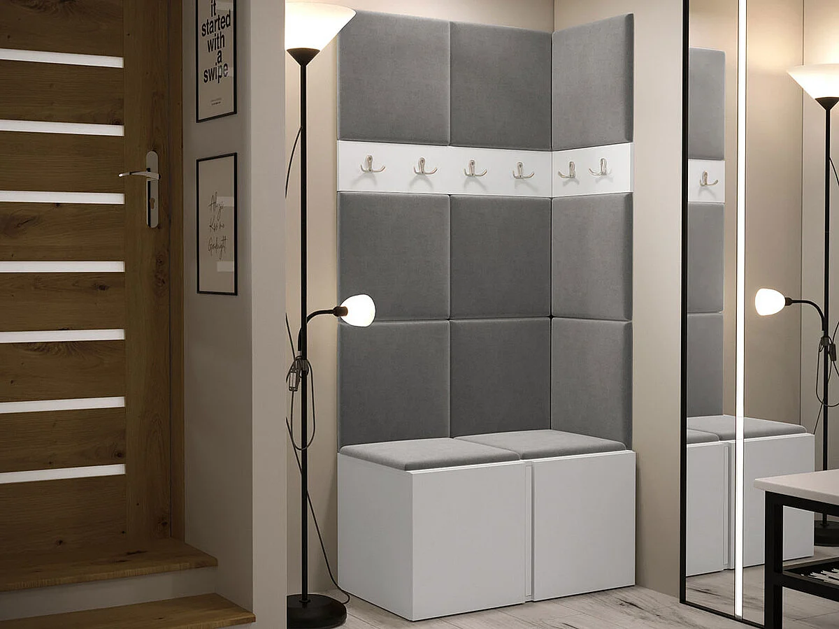 Meuble d'entrée Hartford 264, 186x84x46cm, Blanc, Tissu|Stratifié, Murale|À poser