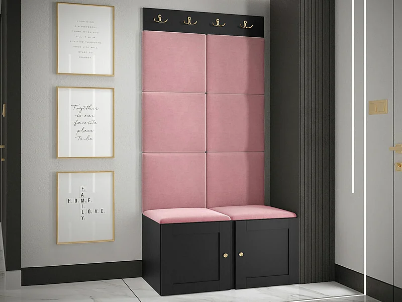 Conjunto pasillo Hartford 375, 186x84x46cm, Rosa|Negro, MDF|Aglomerado laminado|Tapiz