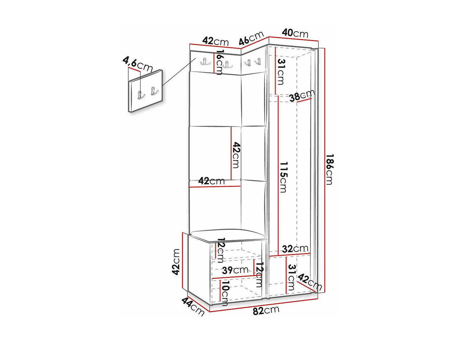 Conjunto para corredor Hartford 390, Colocado, 19x8x5cm