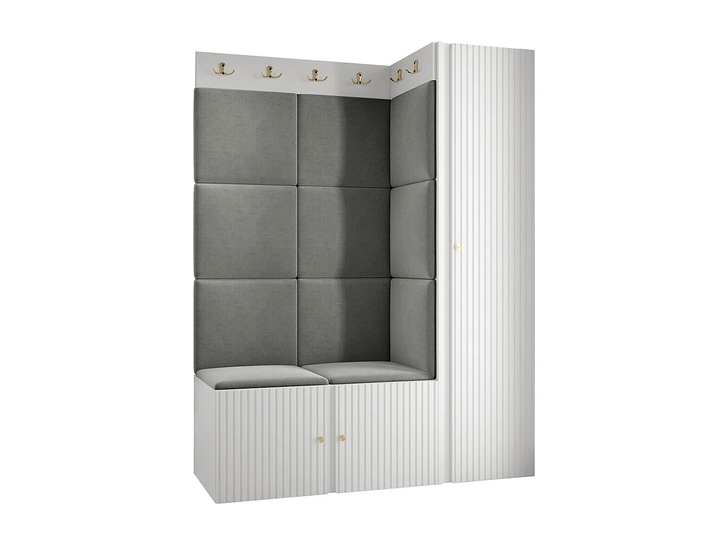 Conjunto pasillo Hartford 385, 186x124x46cm, Gris|Blanco, MDF|Aglomerado laminado|Tapiz