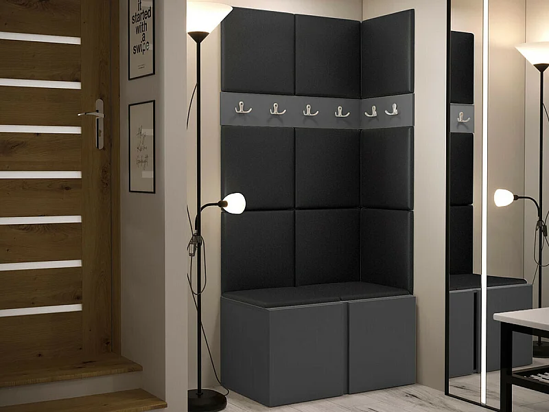 Meuble d'entrée Hartford 264, 186x84x46cm, Graphite, Stratifié|Faux cuir