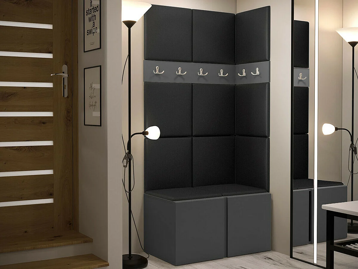 Conjunto pasillo Hartford 264, 186x84x46cm, Grafito, Cuero ecológico|Aglomerado laminado