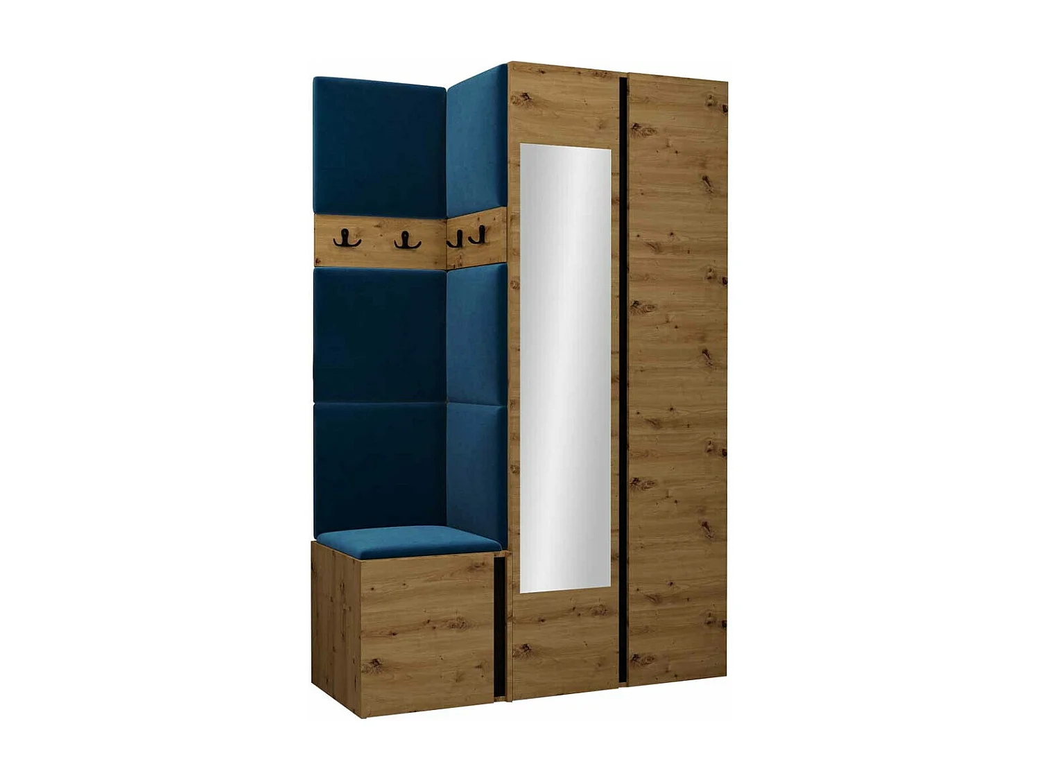 Set mobili da ingresso Hartford 350, 186x116x44cm, Specchio, Rovere Artisan|Nero