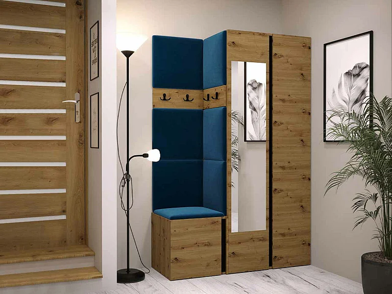 Set mobili da ingresso Hartford 350, 186x116x44cm, Specchio, Rovere Artisan|Nero