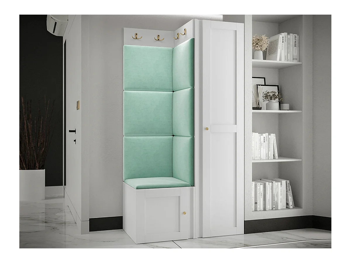 Meuble d'entrée Hartford 381, 186x82x46cm, Turquoise|Blanc, MDF|Stratifié|Tapisserie